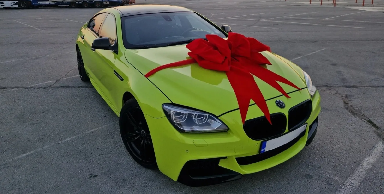 Луксозна велурена панделка в яркочервено върху зелено BMW